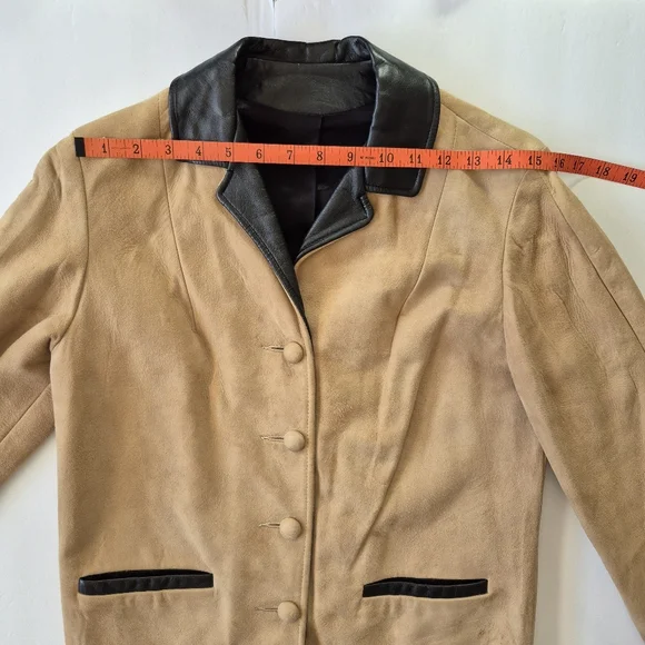 VTG Buckskin Blazer Jacket Genuine Suede Leather Womens Sz 8 Black Trim - Picture 6 of 10